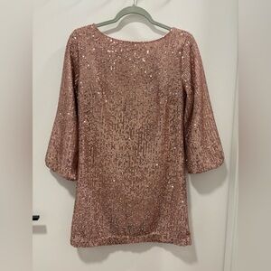 LOFT Sequin Rose Gold Party Dress - Petite Small - Great condition